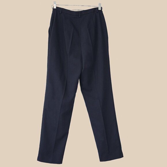 Vintage Navy Blue High Waisted Trousers Size Medium Dressy Fall Holiday Pants - Picture 3 of 4